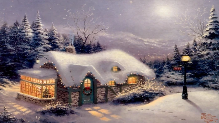 winter snow snowy house home christmas xmas lights