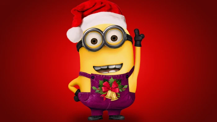 Minion character wallpaper minions Christmas colored background 2k