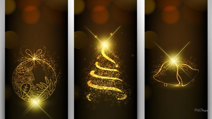 Golden Christmas Bright three christmas illustration decorations