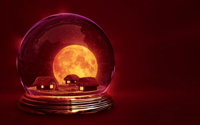 Holiday New Year Ball Snow Houses Moon Winter Christmas