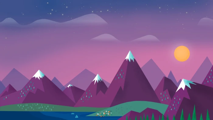 purple mountain illustration minimalism sky clouds sun mountains