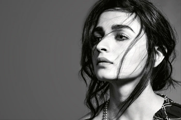 Actresses Alia Bhatt Black and White British Face