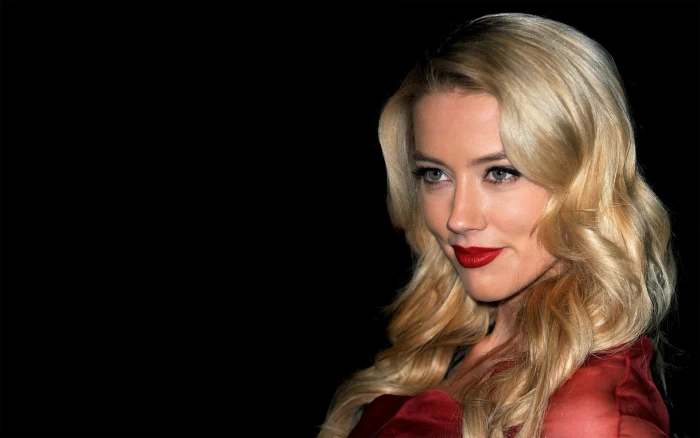 Actresses Amber Heard hair blond portrait black background