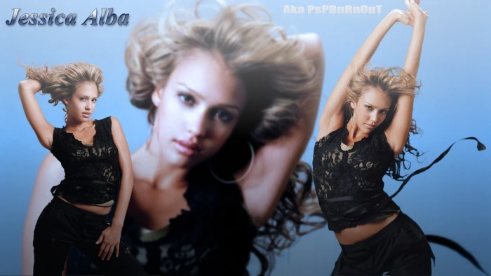 actress blue background black clothing Jessica Alba women