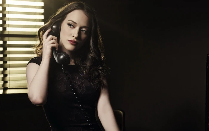 actress brunette phone Kat Dennings dress black