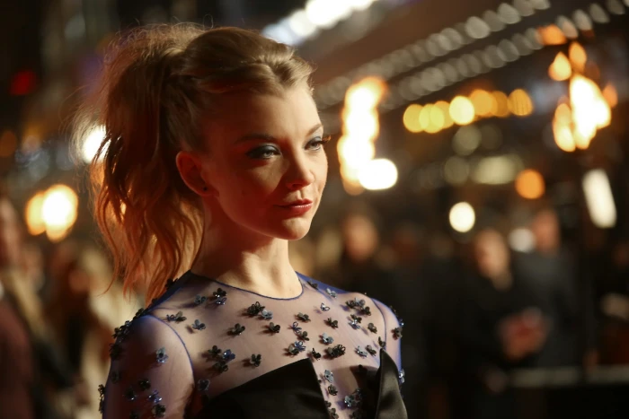 actress Natalie Dormer blue eyes ponytail bokeh face women