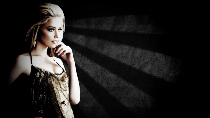 Amber Heard blonde blue eyes women celebrity actress looking away