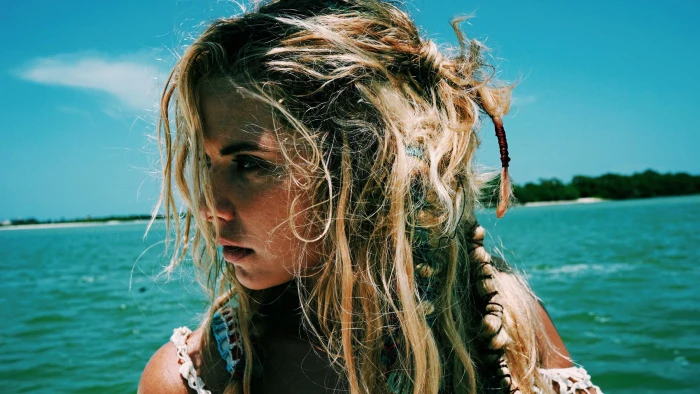 Ashley Benson actress blonde sea celebrity beach depth of field 2k