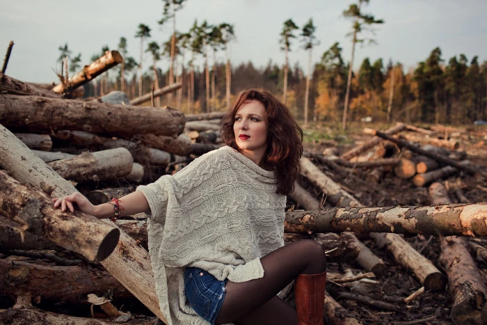 Daria Luzina women actress redhead outdoors wood 2k