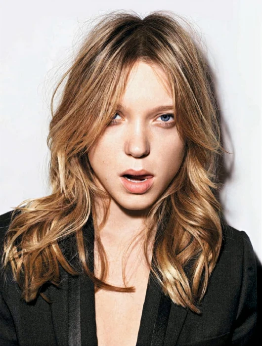 L a Seydoux women actress French long hair tongue out