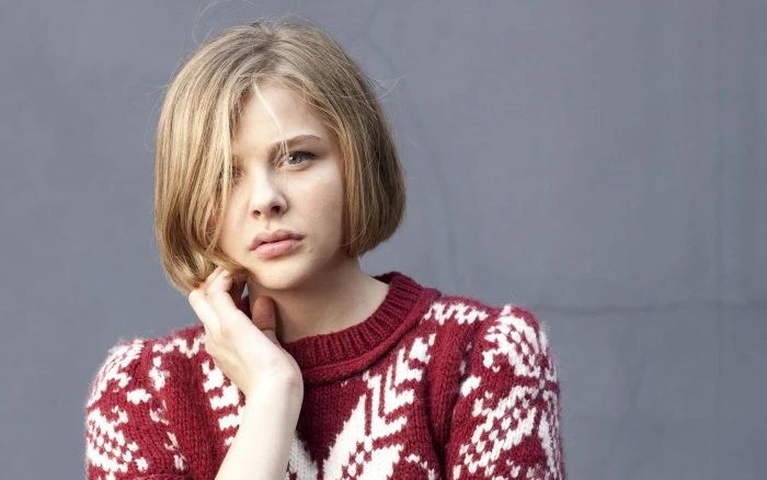 women Chlo Grace Moretz blonde actress short hair blue eyes 2k
