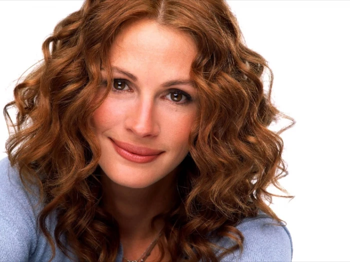 women's gray top julia roberts actress curls portrait adult