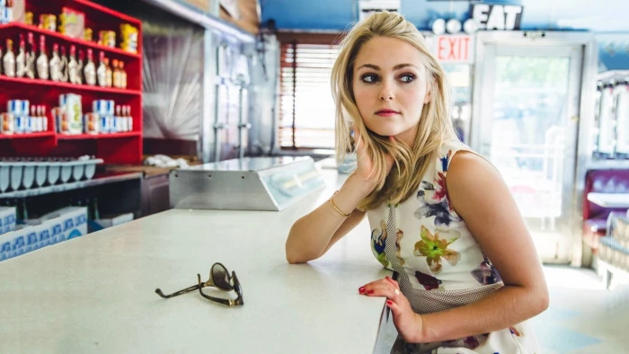 AnnaSophia Robb women blonde red nails sunglasses actress