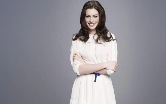 Anne Hathaway White Dress Smile Face celebrity celebrities 2k