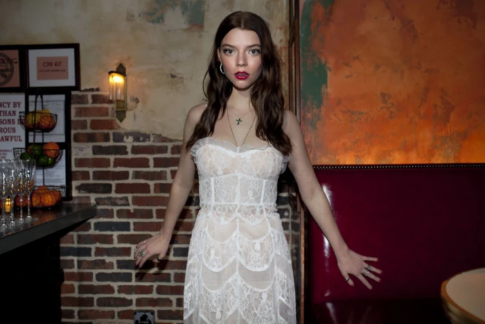 Anya Taylor Joy actress brunette women white dress indoors 2k