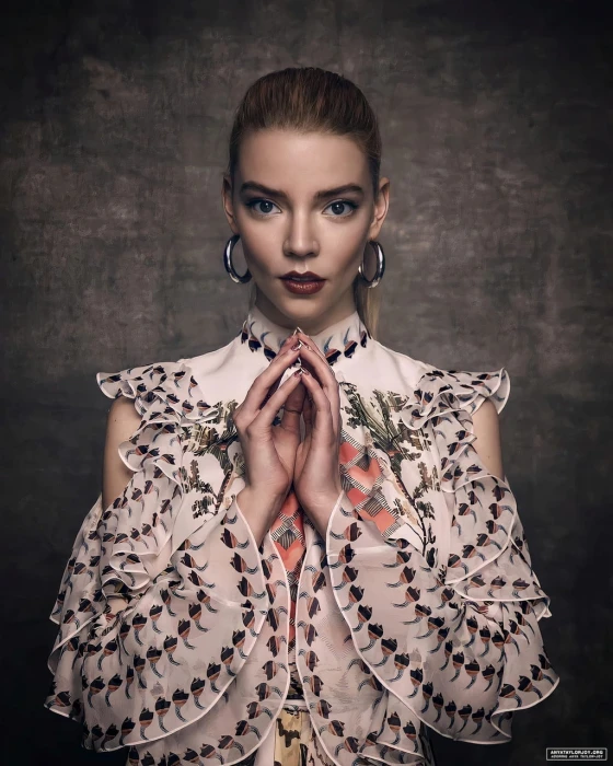 Anya Taylor Joy women actress blonde long hair hoop earrings