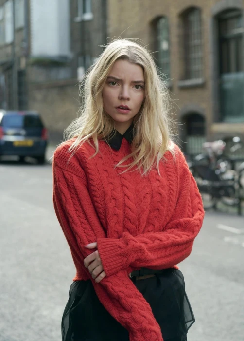 Anya Taylor Joy women actress blonde outdoors street depth of field