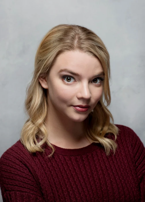 Anya Taylor Joy women actress blonde sweater simple background
