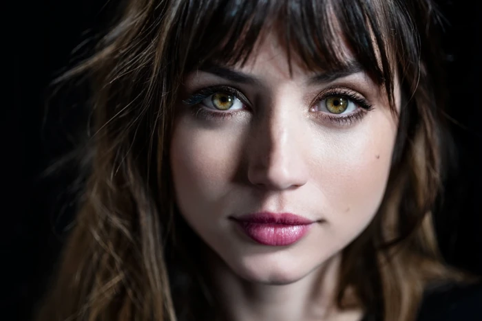 Ana de Armas actress women face lipstick looking at viewer