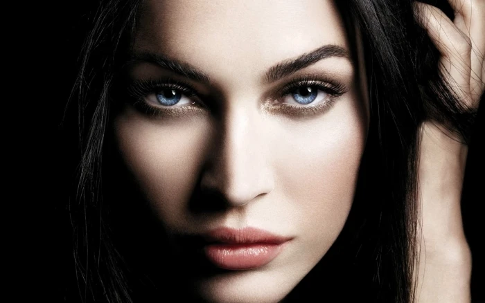 brunettes women eyes megan fox blue actress celebrity faces People Actresses HD Art