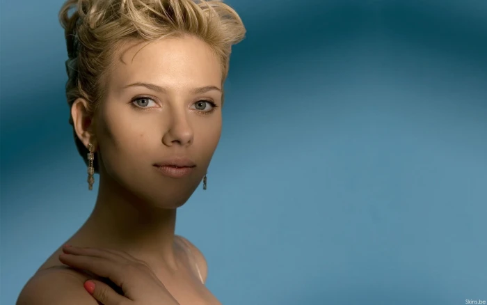 celebrity Scarlett Johansson women actress portrait blue