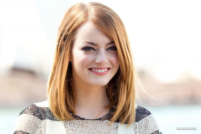 Emma Stone blonde smiling green eyes women actress portrait 2k