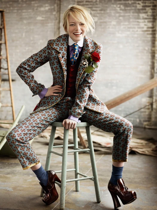Emma Stone sitting women chair actress rose tie celebrity