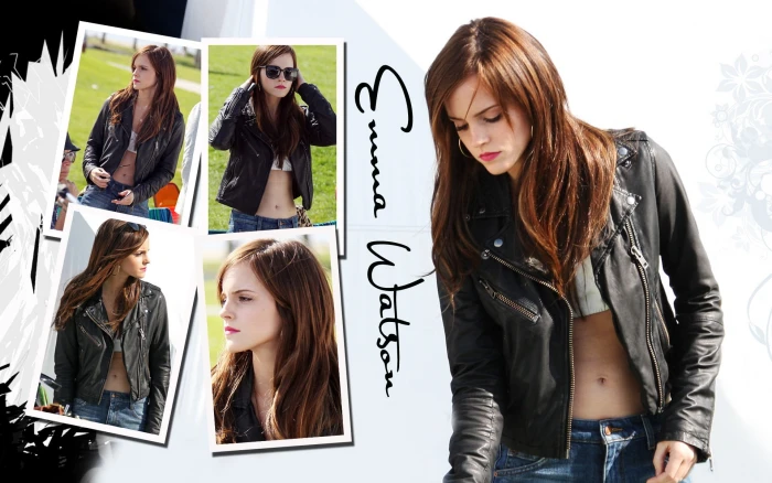Emma Watson poster jeans brunette collage actress long hair