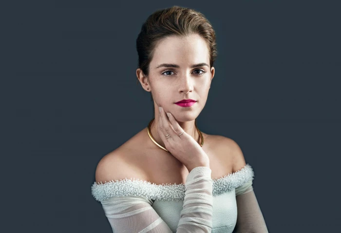 Emma Watson actress brunette gray background women studio shot 2k