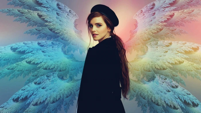 Emma Watson actress long hair hat looking back at viewer