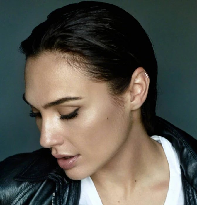 Gal Gadot model actress women jacket closed eyes open mouth