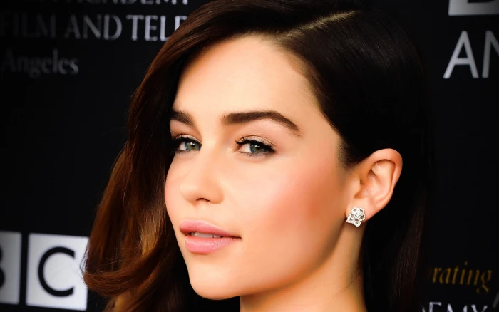 Emilia Clarke Face women's silver flower stud earrings celebrity