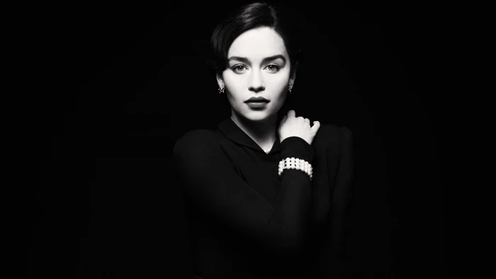 Emilia Clarke women actress monochrome looking at viewer