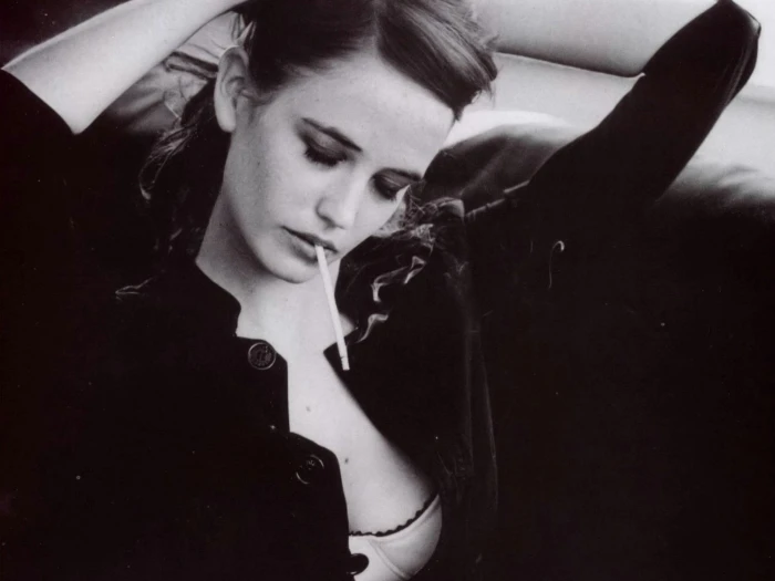 Eva Green smoking women open shirt hands in hair actress