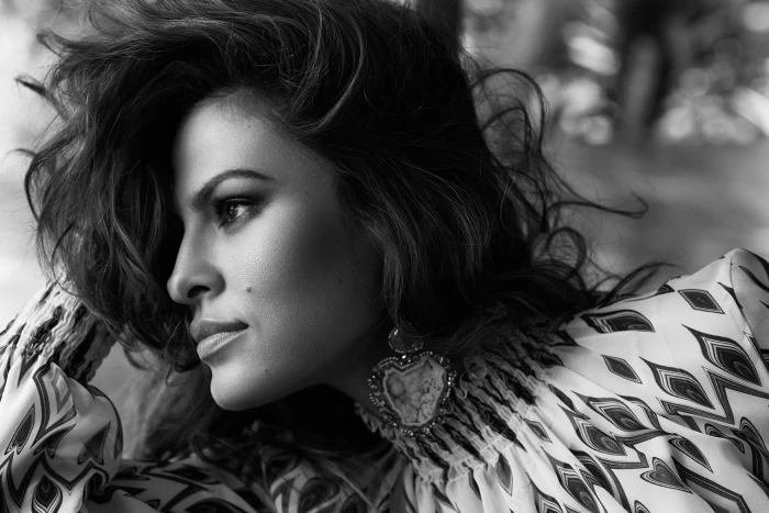 Eva Mendes monochrome face profile actress moles one person 2k