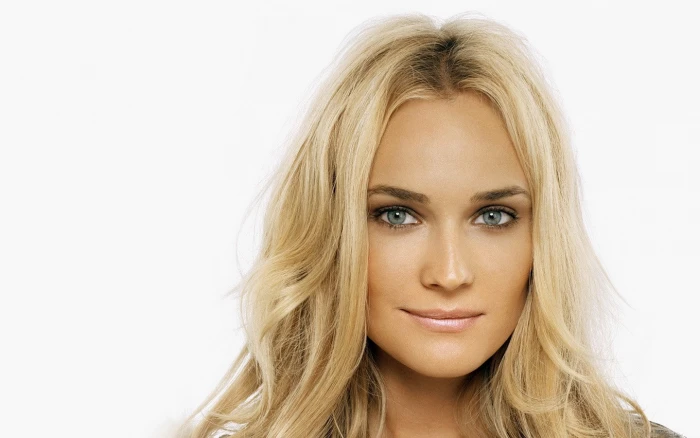face closeup blonde smiling Diane Kruger simple background