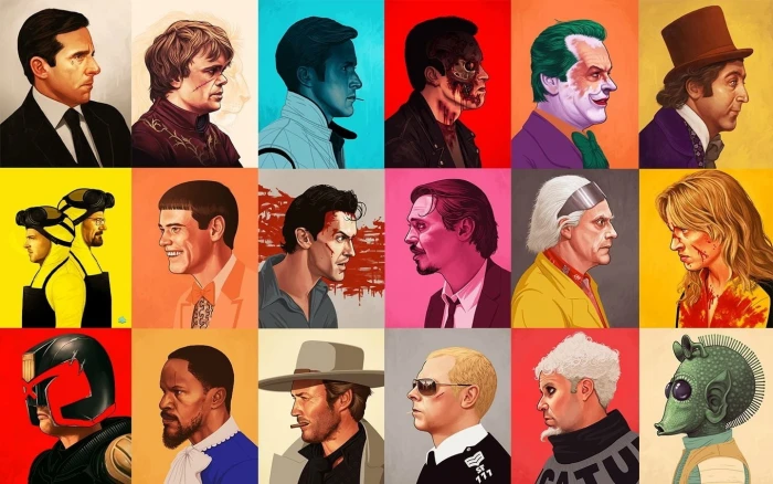 Hollywood actor and actress painting collage portrait photo of men