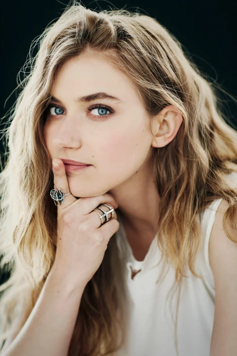 Imogen Poots women actress blonde blue eyes simple background 2k
