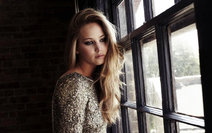Jennifer Lawrence women blonde actress long hair window