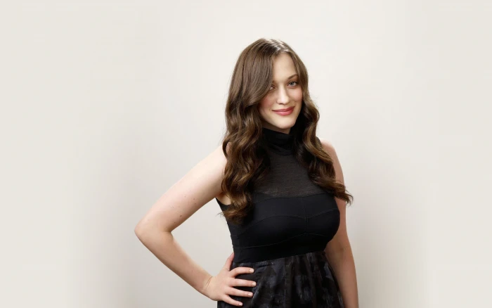 Kat Dennings actress simple background hands on hips brunette 2k