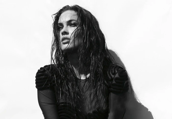 monochrome face Megan Fox portrait actress 2k