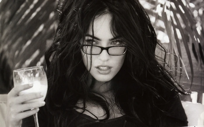 monochrome women with glasses actress Megan Fox celebrity