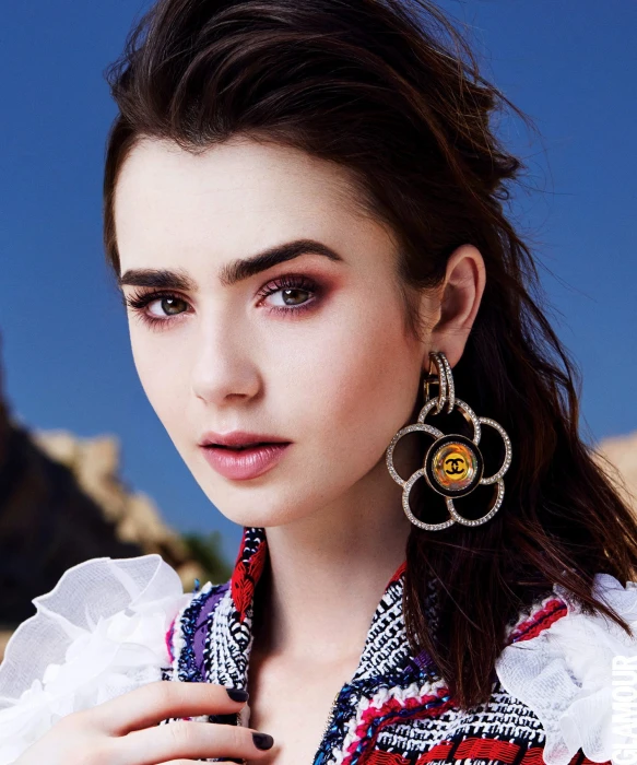 Lily Collins women celebrity actress portrait display brunette