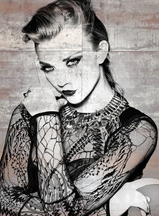 Natalie Dormer women actress monochrome tiled lace top