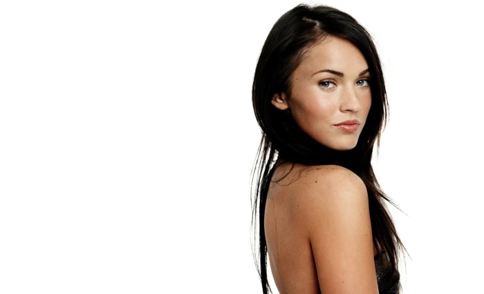 Megan Fox actress face women studio shot white background