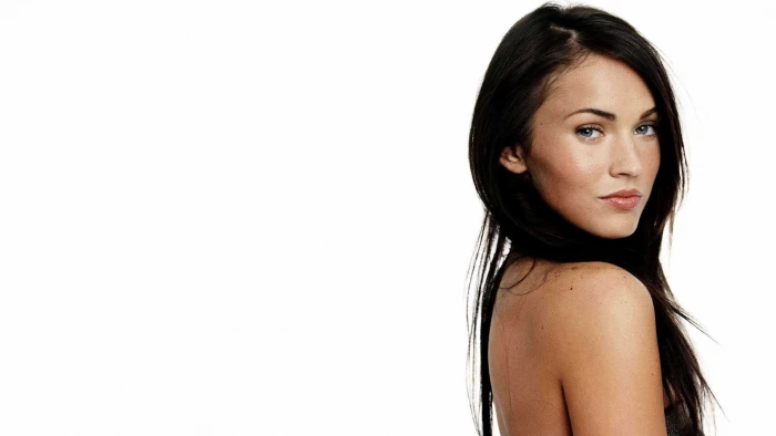 Megan Fox actress face women studio shot white background