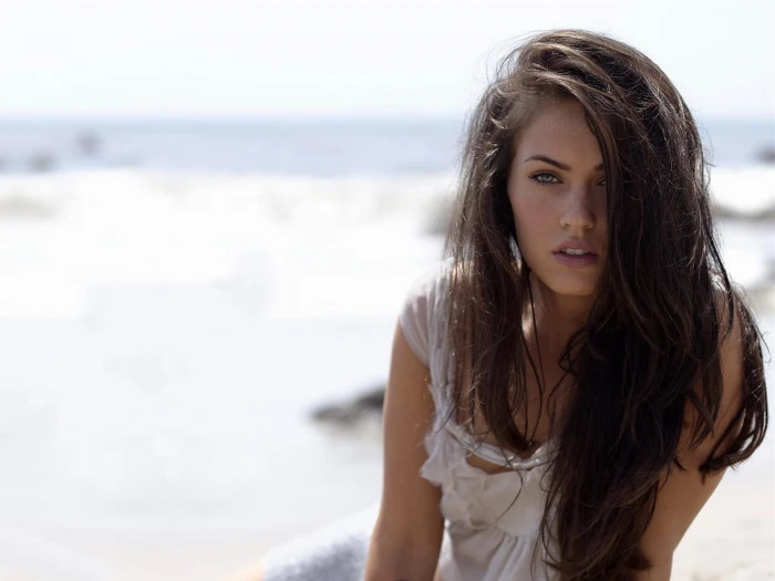 Megan Fox brunette actress long hair women looking at camera