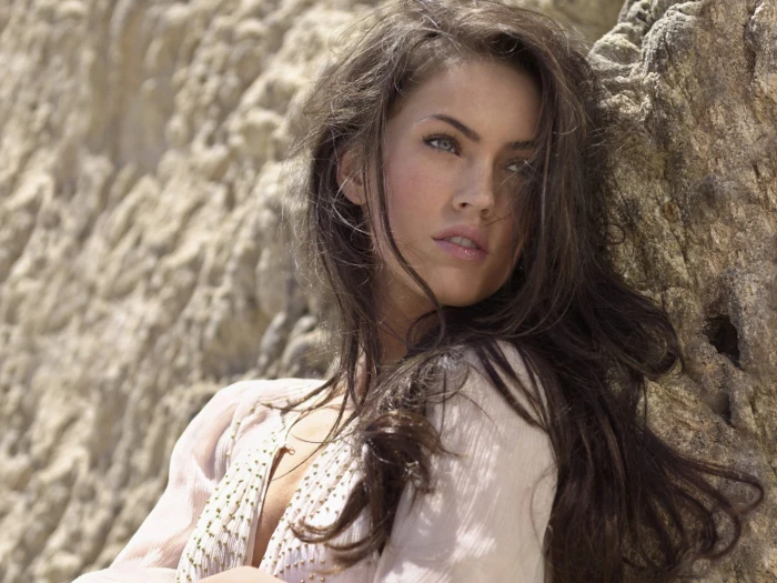 Megan Fox brunette actress women looking away long hair