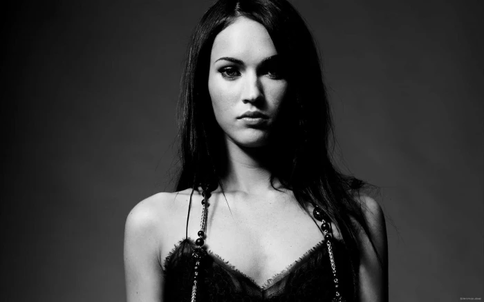 Megan Fox monochrome actress women portrait long hair