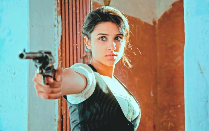 Parineeti Chopra With Gun women's black and gray top Bollywood Celebrities